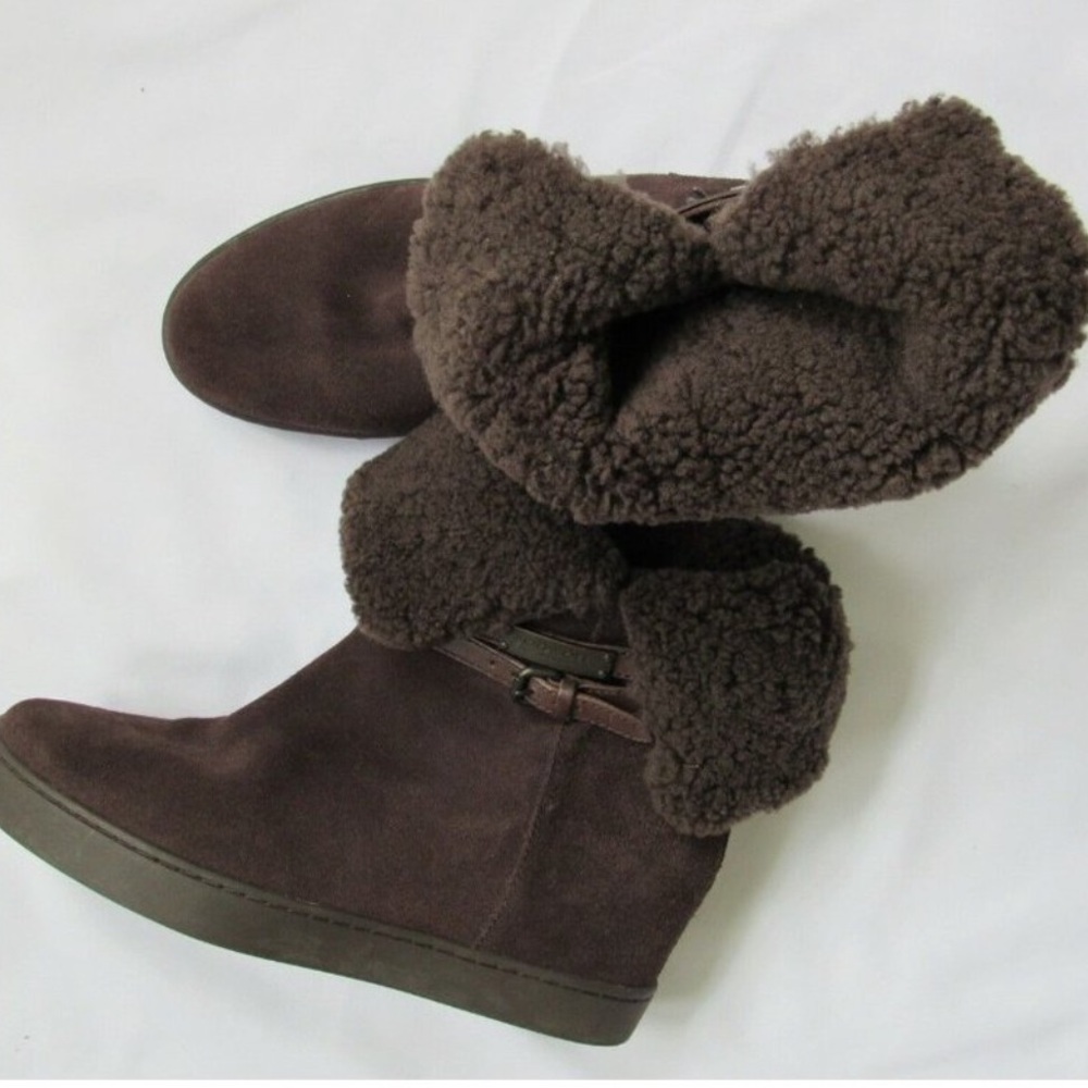 Coach Norell Suede & Shearling Wedge Boots